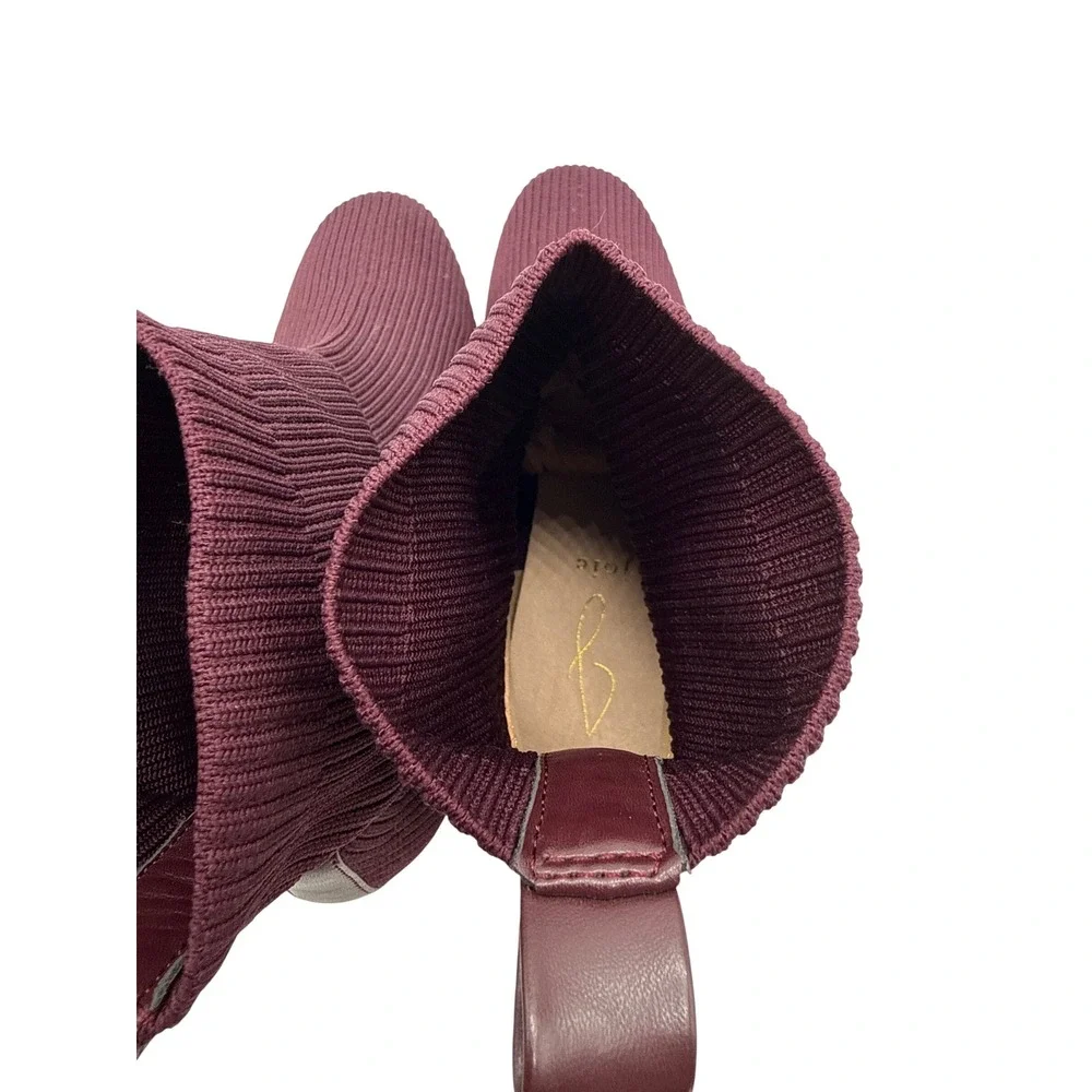 Joie Neely Sock Boots Womens 8M Burgundy Good Ribbed Knit Block Heel Ankle Boot
